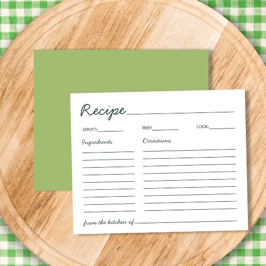 Handwritten Chic Green Bridal Shower Recipe Card