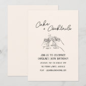 Handwritten Cocktail Doodle 30th Birthday Party 招待状 (正面/裏面)