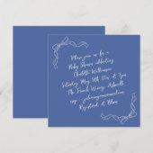 Handwritten Coquette Bow Blue Bridal Shower Square 招待状 (正面/裏面)
