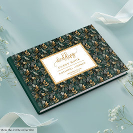 Handwritten Deep Green And Gold Wedding Guest Book ゲストブック