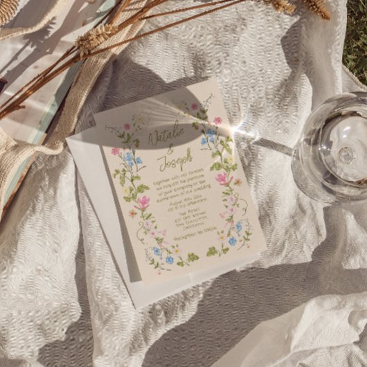 Handwritten Drawn Floral Summer All In One Wedding 招待状