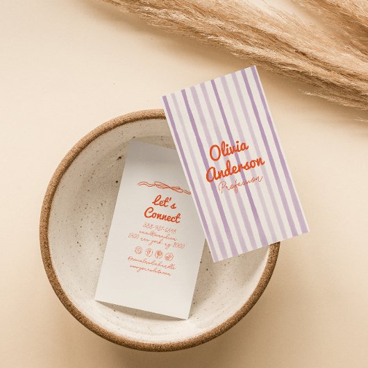 Handwritten Drawn Purple Orange Whimsy Boho Unique 名刺