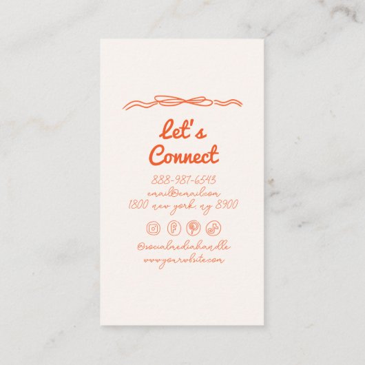 Handwritten Drawn Purple Orange Whimsy Boho Unique 名刺 (裏面)