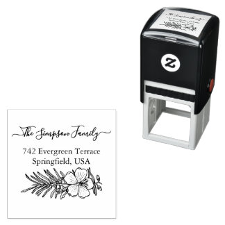 Handwritten Family Address Stamp with Wildflowers セルフインキングスタンプ
