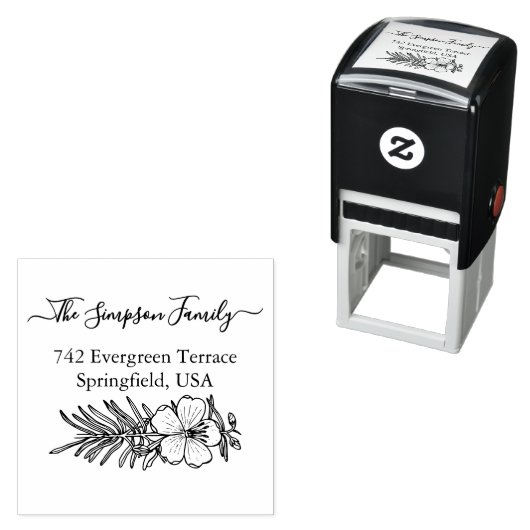 Handwritten Family Address Stamp with Wildflowers セルフインキングスタンプ (インサイチュ)