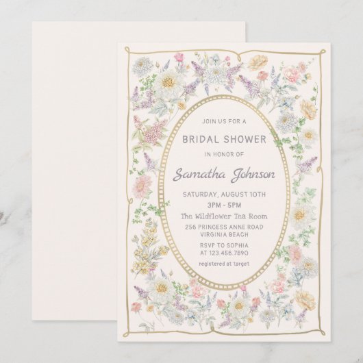 Handwritten Floral Bridal Shower Invitation 招待状 (正面/裏面)