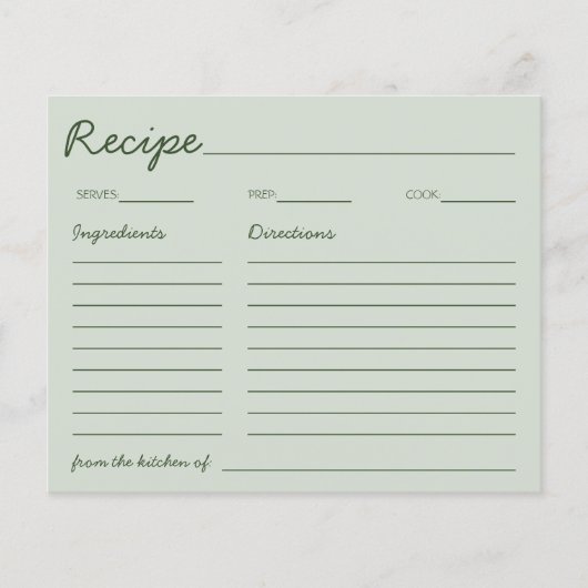 Handwritten Font Sage Green Recipe For The Bride (正面)