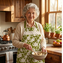 Handwritten grandma Green stylish floral pattern エプロン
