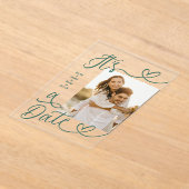 Handwritten Green Heart It's A Date Photo Wedding アクリル招待状 (レイダウン)