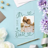 Handwritten Green Heart It's A Date Photo Wedding アクリル招待状 (インサイチュ (ウェディング))