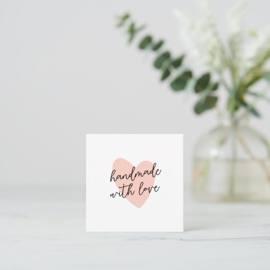 Handwritten Handmade with Love Script Heart スクエア名刺 (スタンド正面)