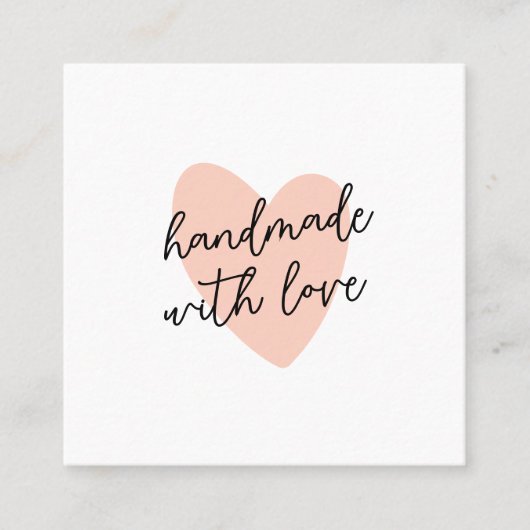 Handwritten Handmade with Love Script Heart スクエア名刺 (正面)