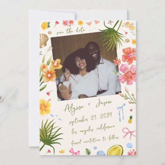 Handwritten Island Tropical Colorful Beach Wedding セーブザデート (正面)