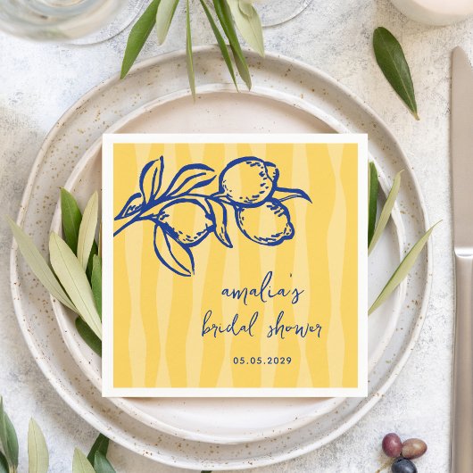 Handwritten Italian Lemon Stripes Bridal Shower スタンダードカクテルナプキン