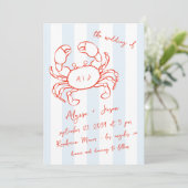 Handwritten Lobster Nautical Red Blue Wedding 招待状 (スタンド正面)