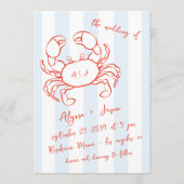 Handwritten Lobster Nautical Red Blue Wedding 招待状 (正面)