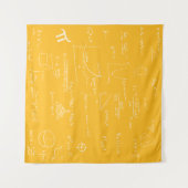 Handwritten Math Formulas and Equations Yellow タペストリー (正面(横))