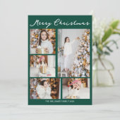Handwritten Merry Christmas Emerald Green Photo シーズンカード (スタンド正面)