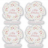 Handwritten Merry Christmas Holly Branches Wreath シール (正面)