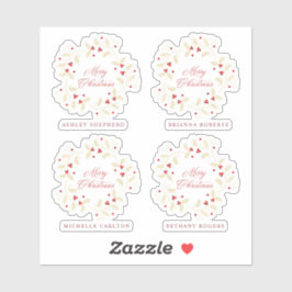 Handwritten Merry Christmas Holly Branches Wreath シール