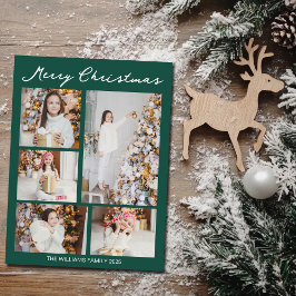 Handwritten Merry Christmas Photo Collage Green シーズンポストカード