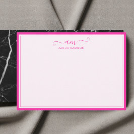 Handwritten Monogram Vibrant Pink ノートカード