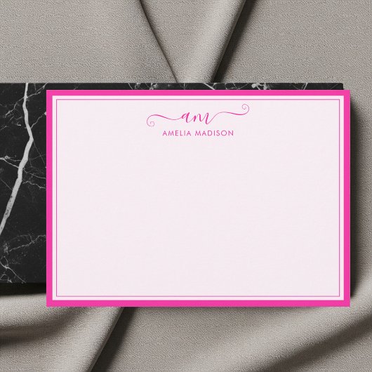 Handwritten Monogram Vibrant Pink ノートカード