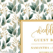 Handwritten pastel green gold eucalyptus wedding  ゲストブック