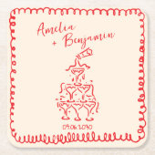 Handwritten  retro Champagne Tower Wedding  スクエアペーパーコースター (正面)