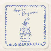 Handwritten retro Champagne Tower Wedding スクエアペーパーコースター (正面)