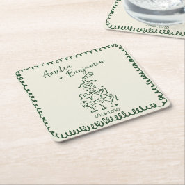 Handwritten  retro Champagne Tower Wedding  スクエアペーパーコースター