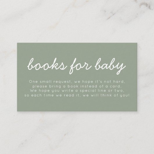 Handwritten Sage Green Baby Shower Books For Baby エンクロージャーカード (正面)