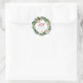 Handwritten Script Christmas Joy Wreath Name  ラウンドシール (バッグ)