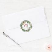 Handwritten Script Christmas Joy Wreath Name  ラウンドシール (封筒)