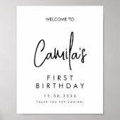 Handwritten Script First Birthday Welcome birthday ポスター (正面)
