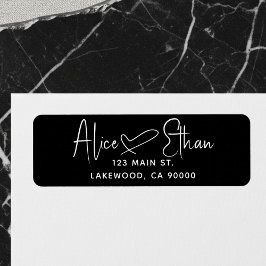 Handwritten Script Heart Modern Black ラベル