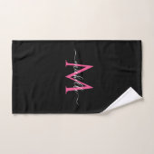 Handwritten Script Name Black and Pink Monogram ハンドタオル (ハンドタオル)