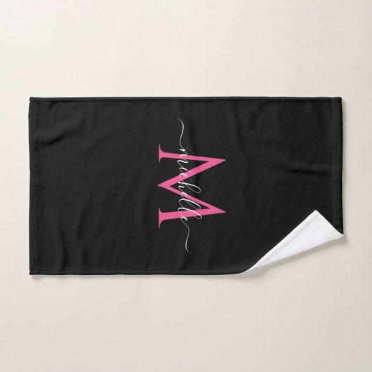 Handwritten Script Name Black and Pink Monogram ハンドタオル (ハンドタオル)