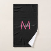 Handwritten Script Name Black and Pink Monogram ハンドタオル (ハンドタオル)