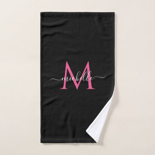 Handwritten Script Name Black and Pink Monogram ハンドタオル (ハンドタオル)