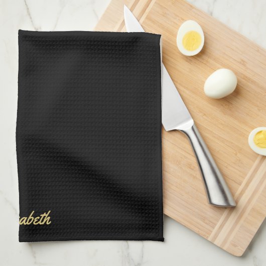 Handwritten Script Name Elegant Black And Gold キッチンタオル (四つ折り)