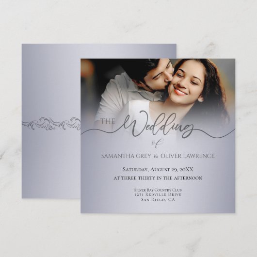 Handwritten Script Photo Wedding Invitation セーブザデート (正面/裏面)