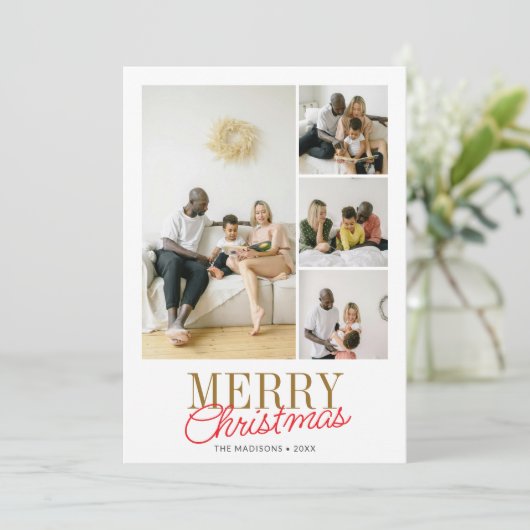Handwritten Script Serif Merry Christmas 5 Photo シーズンカード (スタンド正面)