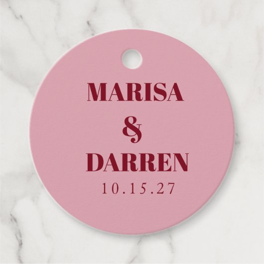 Handwritten Script Whimsical Pink Custom Wedding  フェイバータグ (正面)