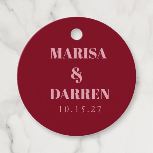 Handwritten Script Whimsical Pink Custom Wedding フェイバータグ (正面)