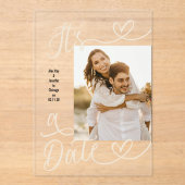 Handwritten Simple Heart It's A Date Photo Wedding アクリル招待状 (正面)