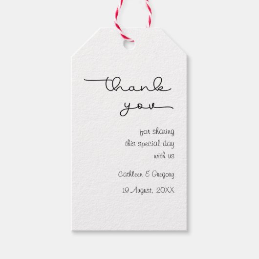 Handwritten Thank You Black White Wedding ギフトタグ (正面)