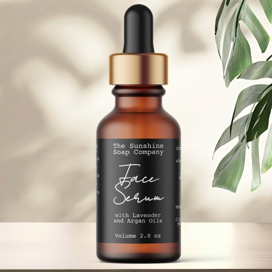 Handwritten Typed Look Black Dropper Bottle Label ラベル