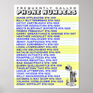 Handy Phone Number List To Display Near Your Phone ポスター