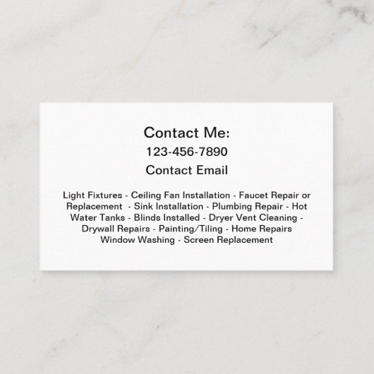 Handyman最高の Business Card 名刺 (裏面)